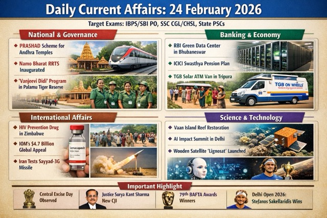 Current Affairs 24 February 2026- National, International, Appointments, days, Banking and Economy etc