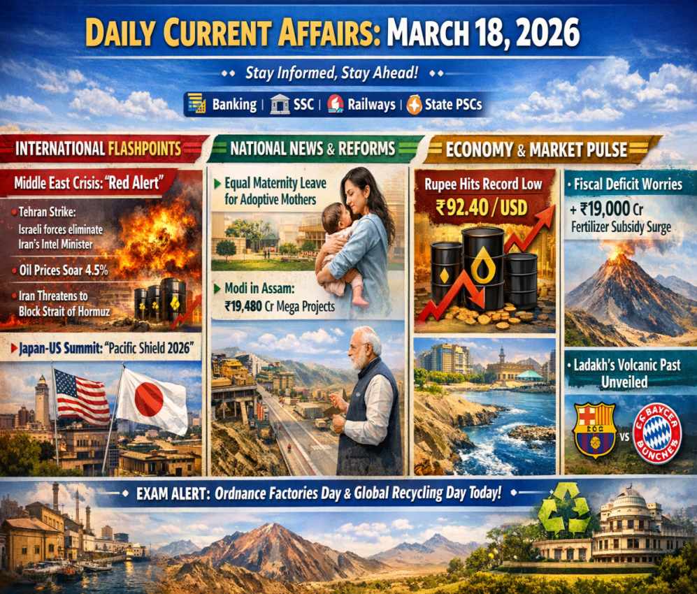 📅 Daily Current Affairs: 18 March 2026, Focus Domains: Banking, SSC, Railways, and State PSCs