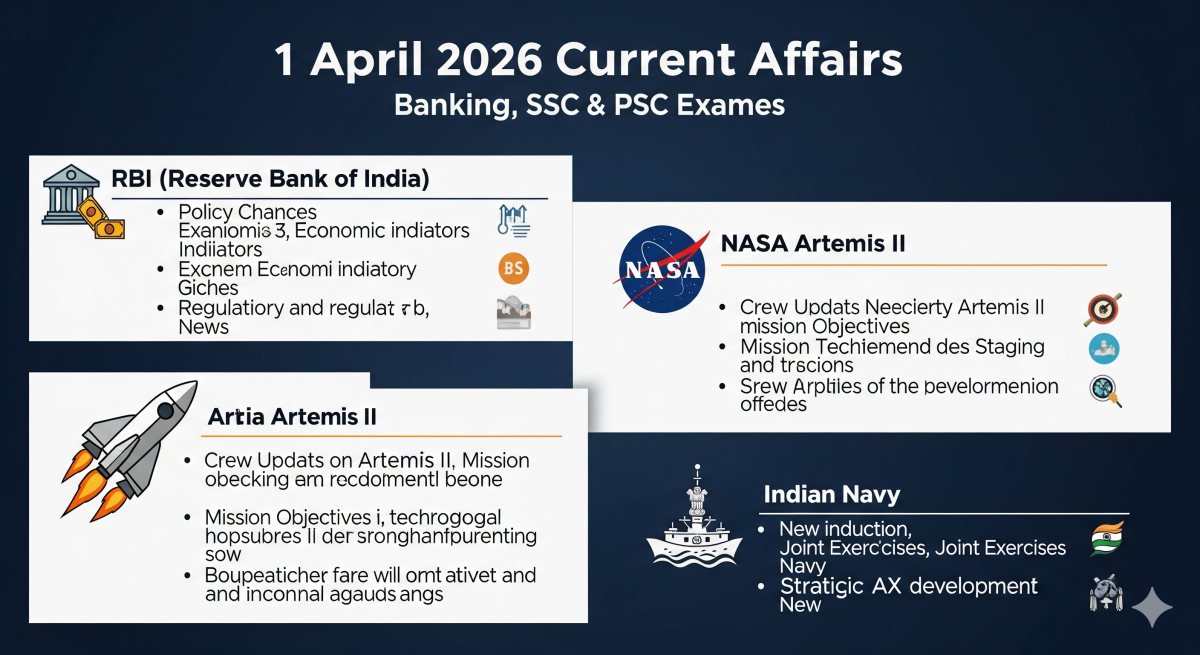 1 April 2026 Current Affairs: RBI, Artemis II, Navy IMEX & More