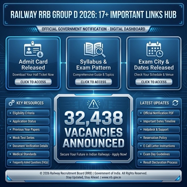 Railway RRB Group D 2026: Admit Card & Exam City Released | 32,438 Posts