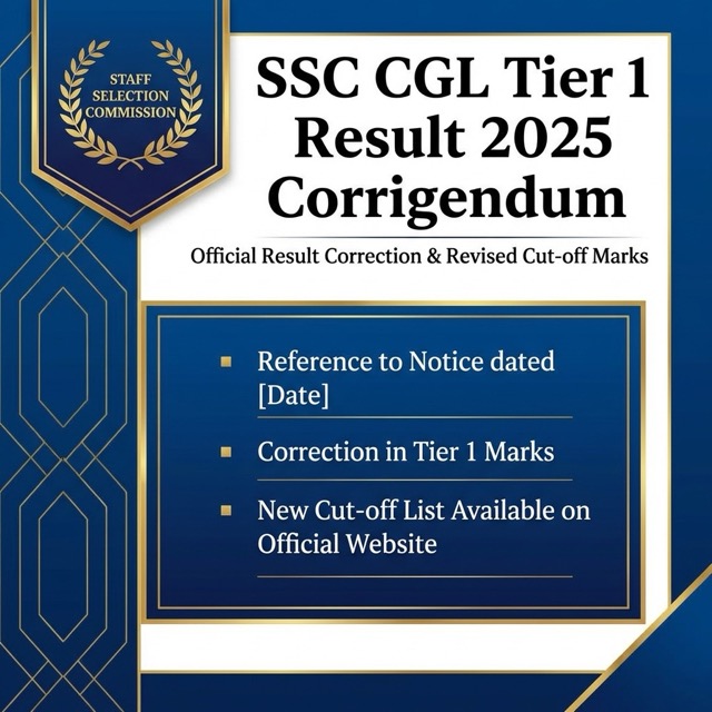 SSC CGL Tier 1 Result 2025 Corrigendum: Revised Cut Off & List-3 Stats | Check Now
