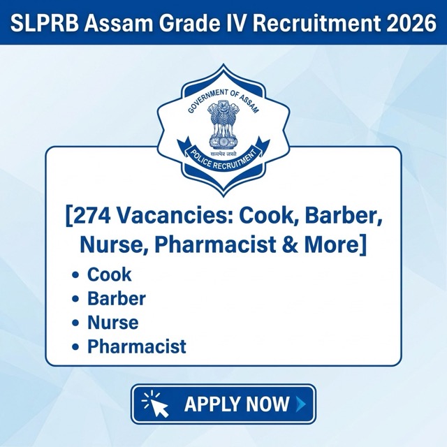 SLPRB Assam Recruitment 2026: Apply Online for 274 Grade IV, Nurse & Pharmacist Posts