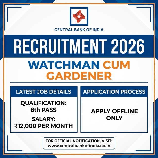 Central Bank of India Watchman cum Gardener Recruitment 2026 – Apply Offline Now