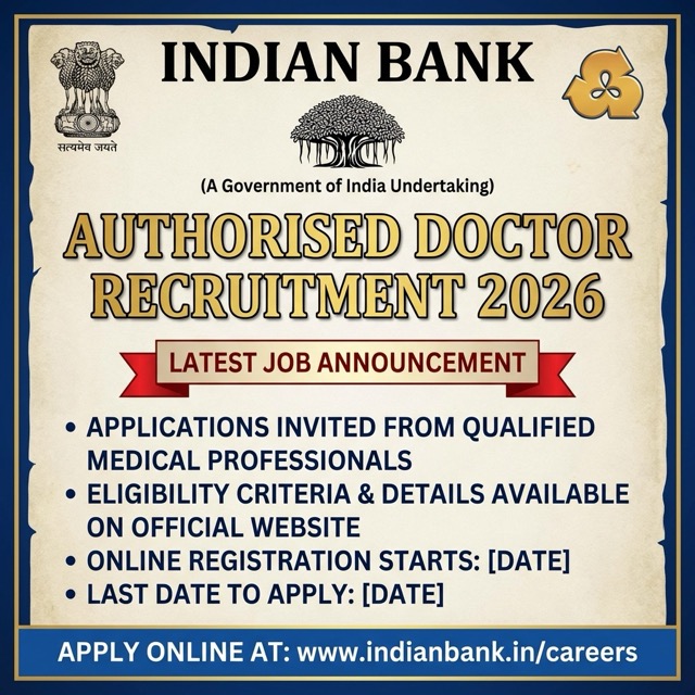 Indian Bank Authorised Doctor Recruitment 2026: Medical Officer Jobs | 4 Zones | Apply Offline