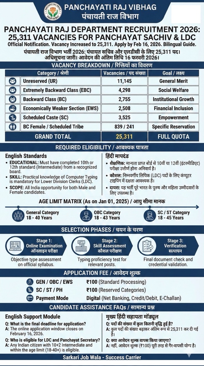 Panchayati Raj Vibhag Recruitment 2026: Apply Online for 25,311 Posts | Detailed Bilingual Guide